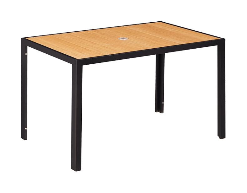 30" x 48" Outdoor Aluminum Table Finish Natural with Imitation Teak Slats