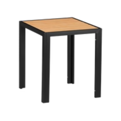 Outdoor Metal Table Finish Black with Imitation Teak Slats Finish Natural