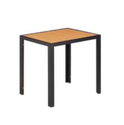 Outdoor Metal Table Finish Black with Imitation Teak Slats Finish Natural