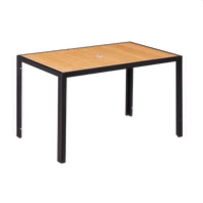 Outdoor Metal Table Finish Black with Imitation Teak Slats Finish Natural