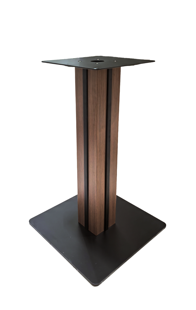 Indoor 18" X 18" Square Steel Table Base W/ Walnut Column