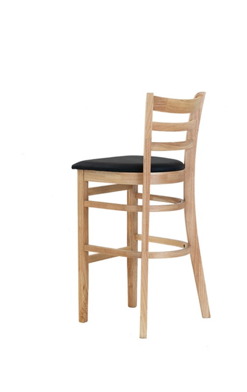Natural Rubber Wood Dinning Barstool with Vinyl Seat of Black
