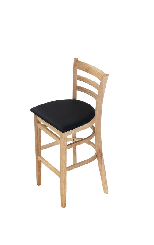 Natural Rubber Wood Dinning Barstool with Vinyl Seat of Black