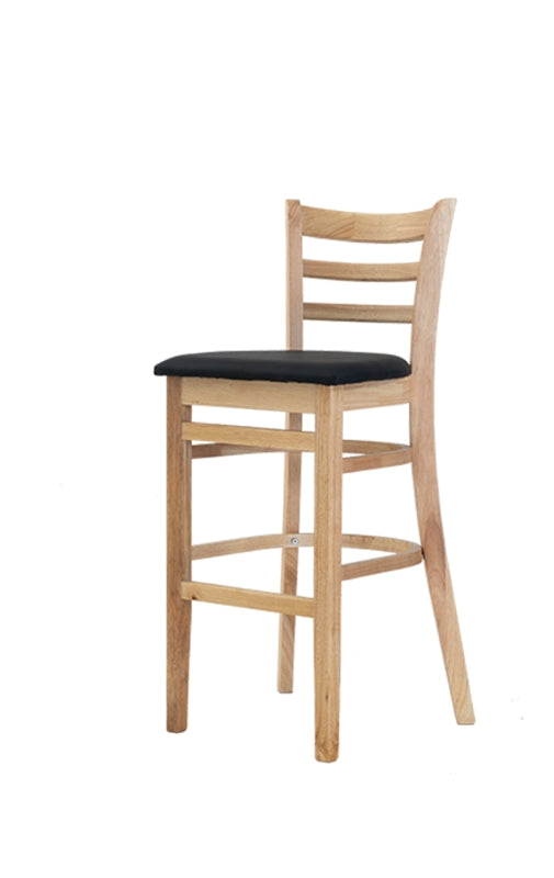 Natural Rubber Wood Dinning Barstool with Vinyl Seat of Black