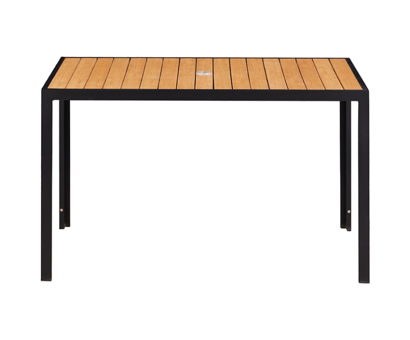Outdoor Aluminum Table Finish Natural with Imitation Teak Slats