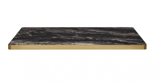 Armani Black Gold Sintered Stone Table Top W/ Gold Stainless Steel Edge