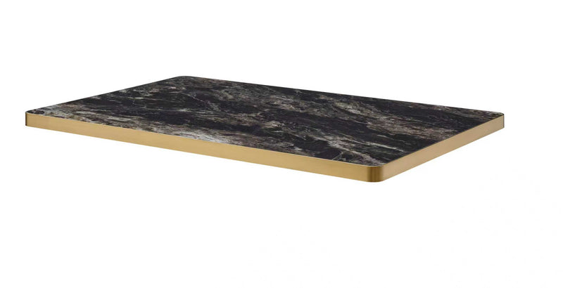 Armani Black Gold Sintered Stone Table Top W/ Gold Stainless Steel Edge
