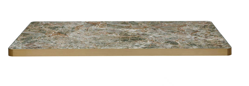 Emerald Green Sintered Stone Table Top W/ Gold Stainless Steel Edge