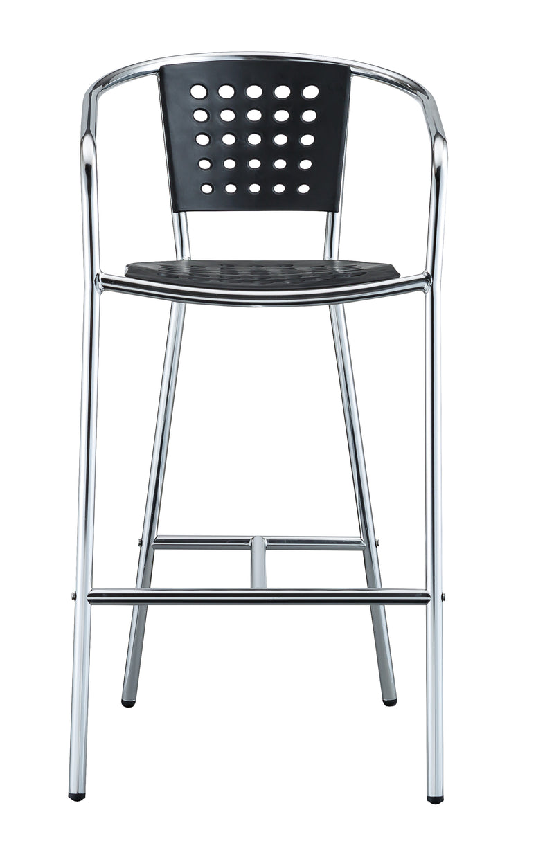 Outdoor Silver Aluminum Barstool with Black Resin Seat and Back