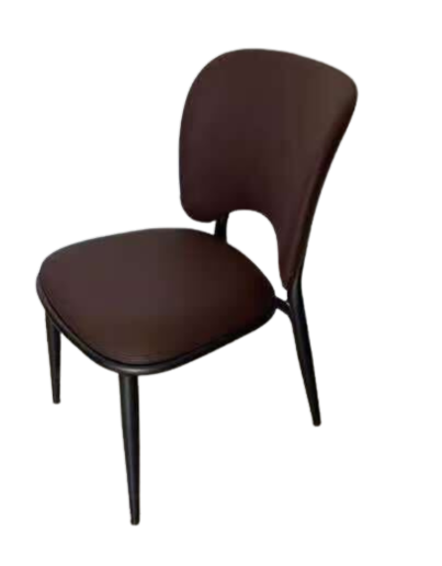 indoor metal chair with brown back and seat