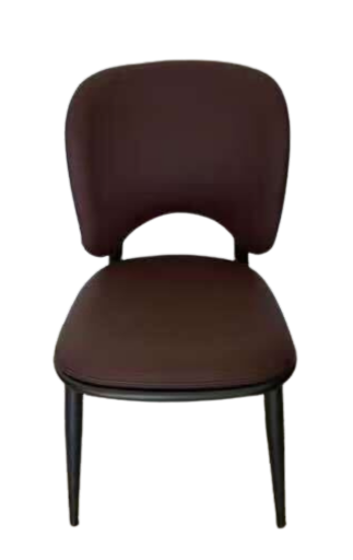 indoor metal chair with brown back and seat