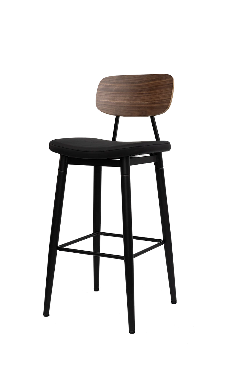 Metal Barstool with Walnut Back&Black PU ,Finish Black
