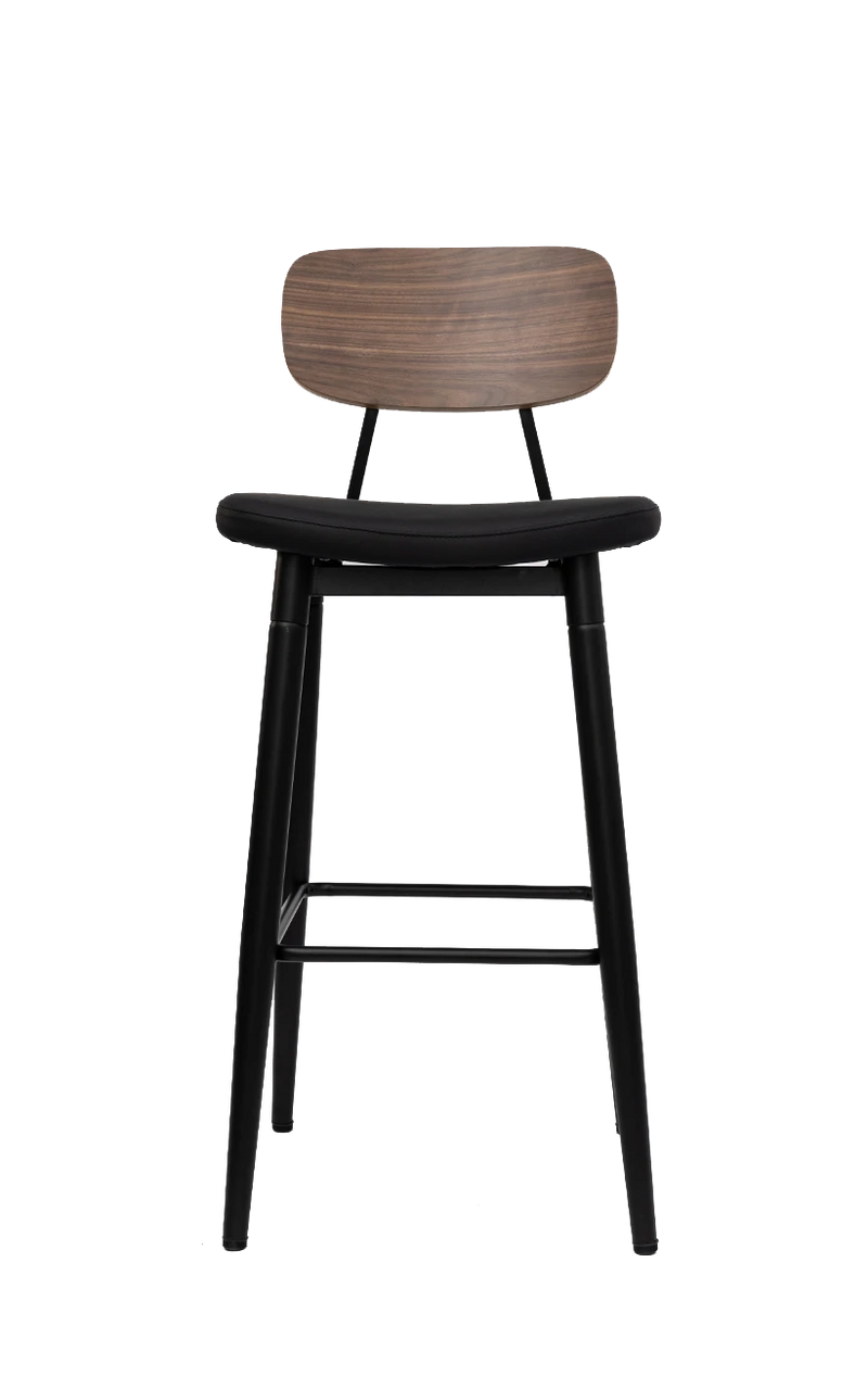 Metal Barstool with Walnut Back&Black PU ,Finish Black