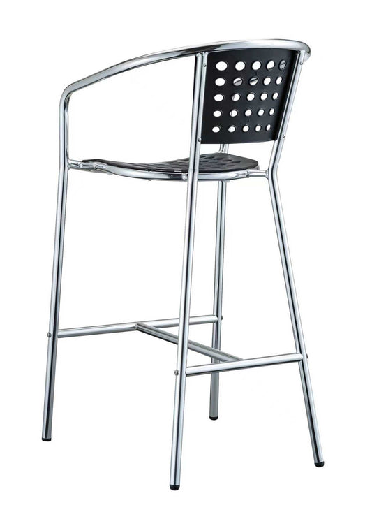 Outdoor Silver Aluminum Barstool with Black Resin Seat and Back