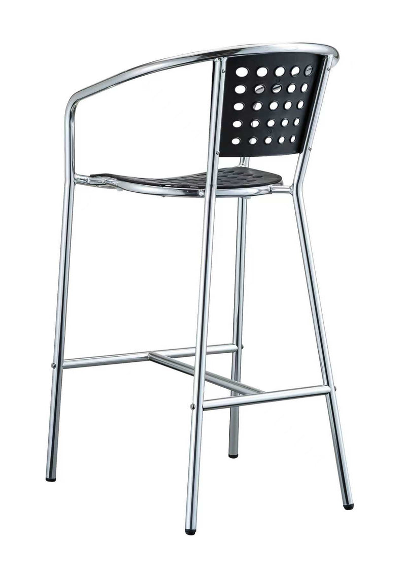 Outdoor Silver Aluminum Barstool with Black Resin Seat and Back