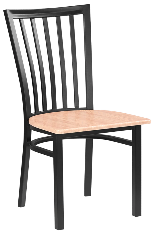 Elongated Vertical Back Metal Chair w/ Veneer Seat