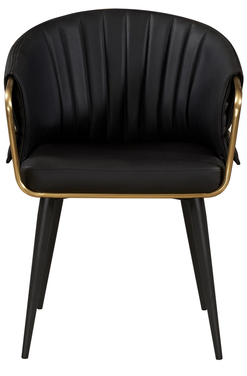 Golden Metal Arm and Black Frame Chair with Black Vinyl Seat & Back