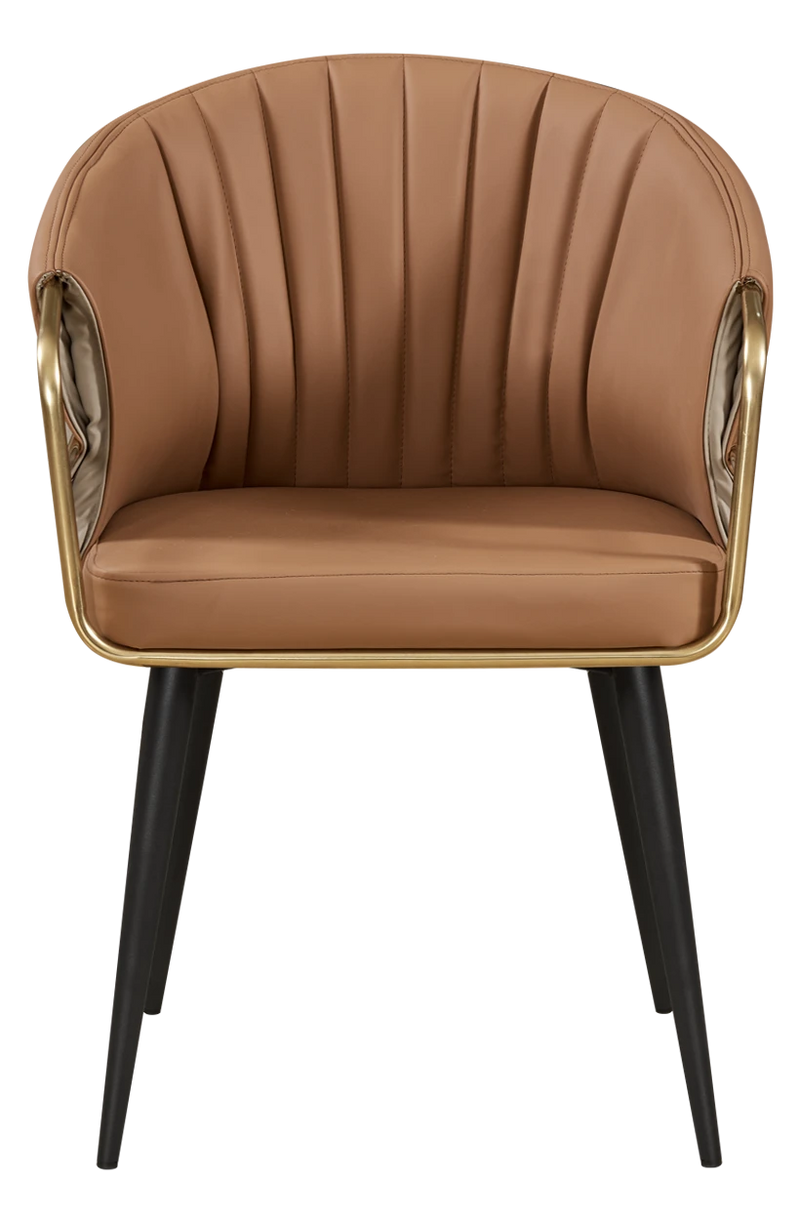 Golden Metal Arm and Black Frame Chair with Brown Vinyl Seat & Back