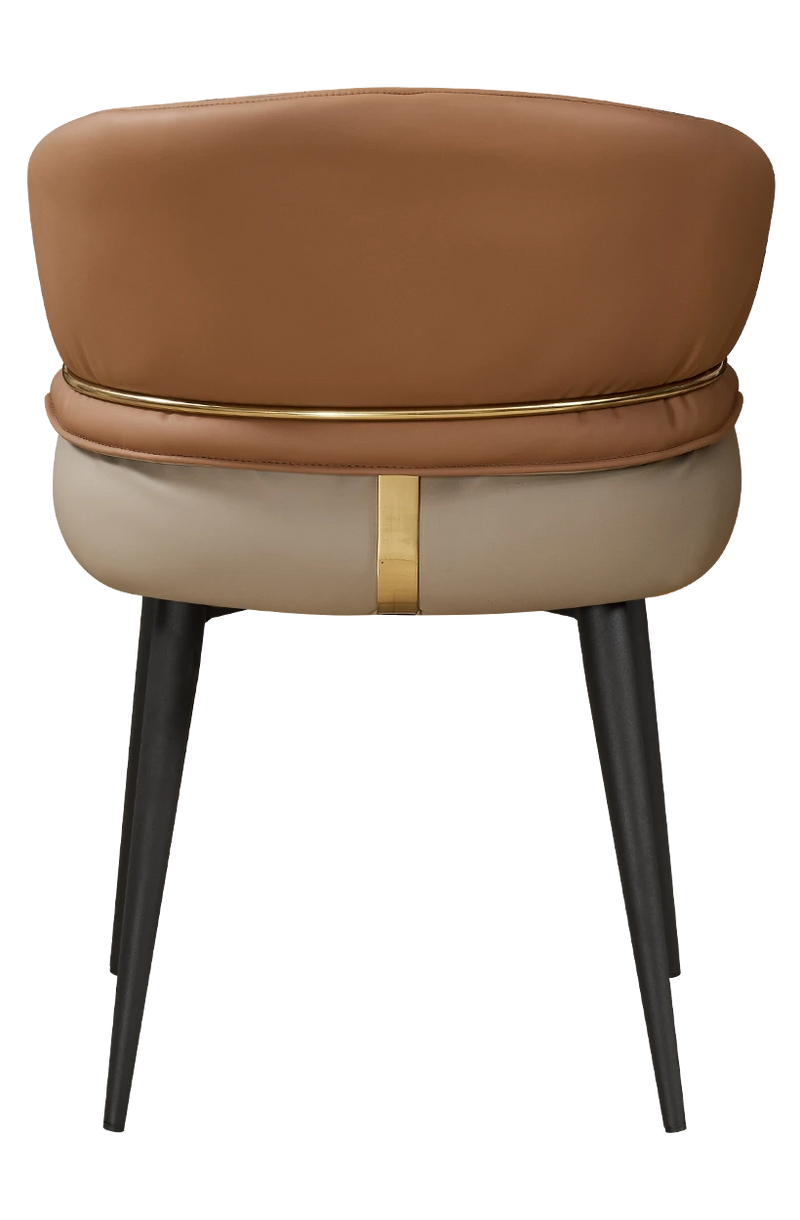 Golden Metal Arm and Black Frame Chair with Brown Vinyl Seat & Back