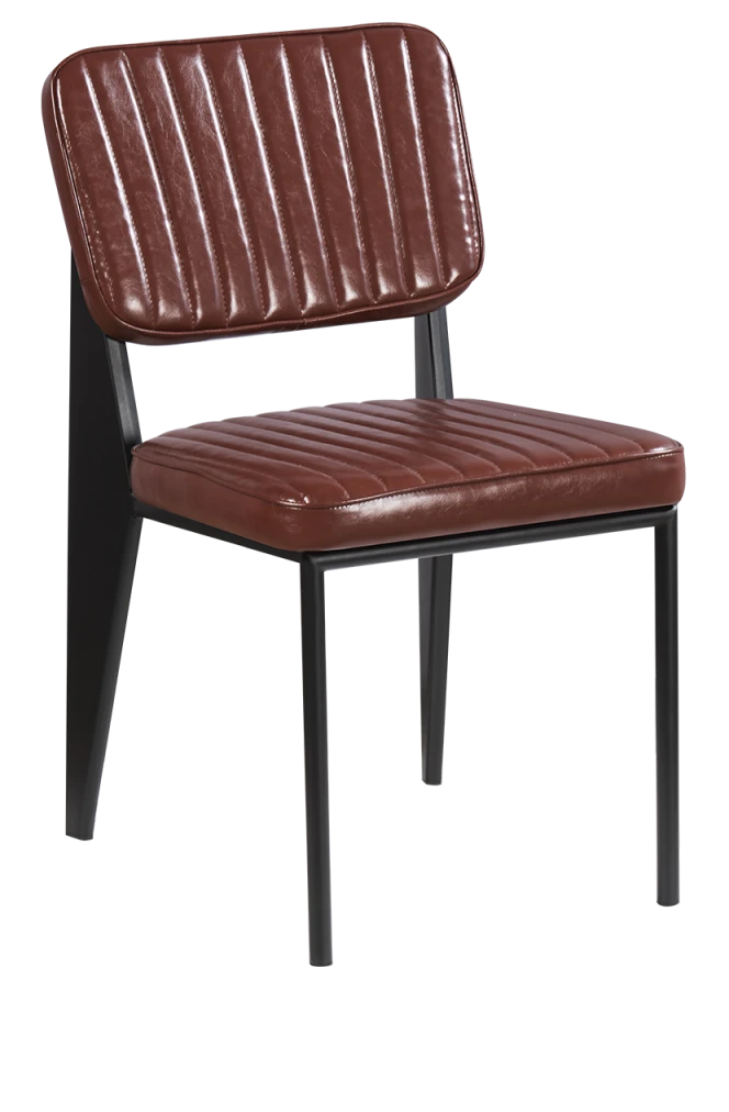 Indoor Black Metal Armless Chair with Brown Vinyl Seat and Back