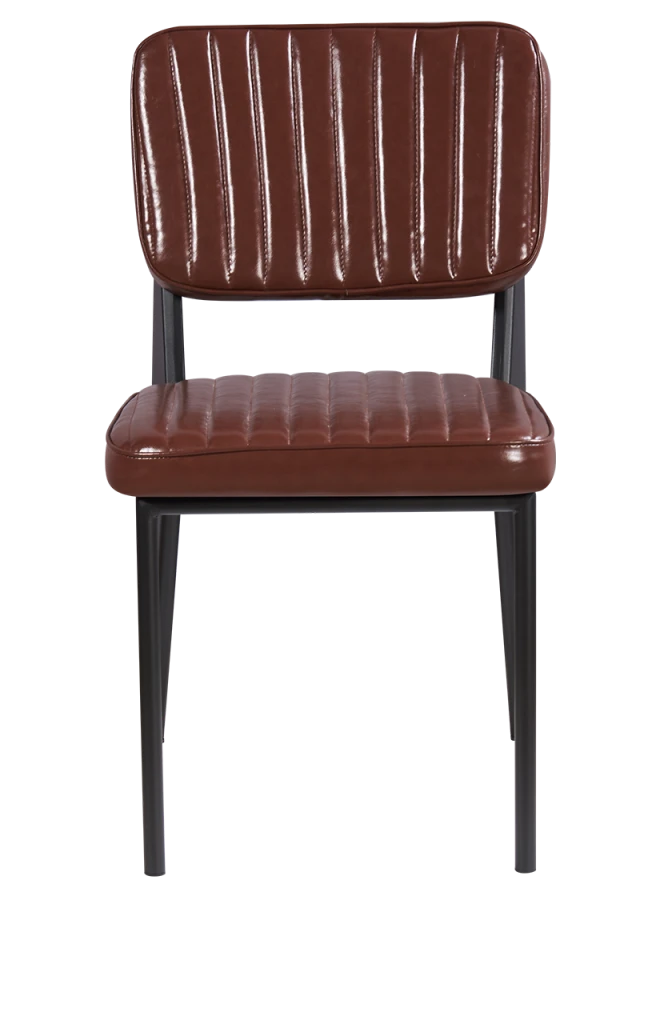 Indoor Black Metal Armless Chair with Brown Vinyl Seat and Back