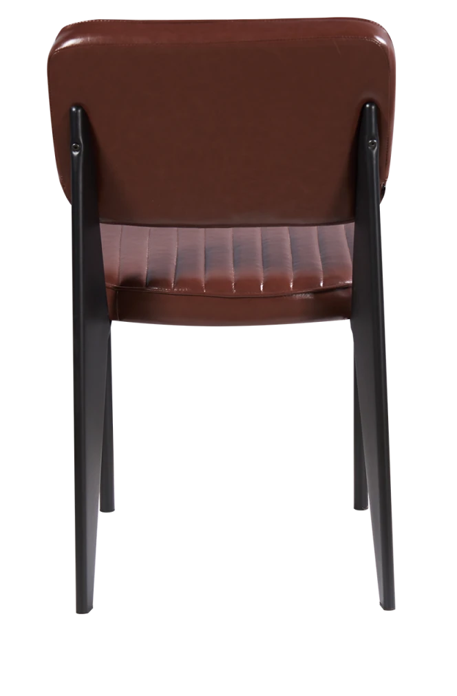 Indoor Black Metal Armless Chair with Brown Vinyl Seat and Back