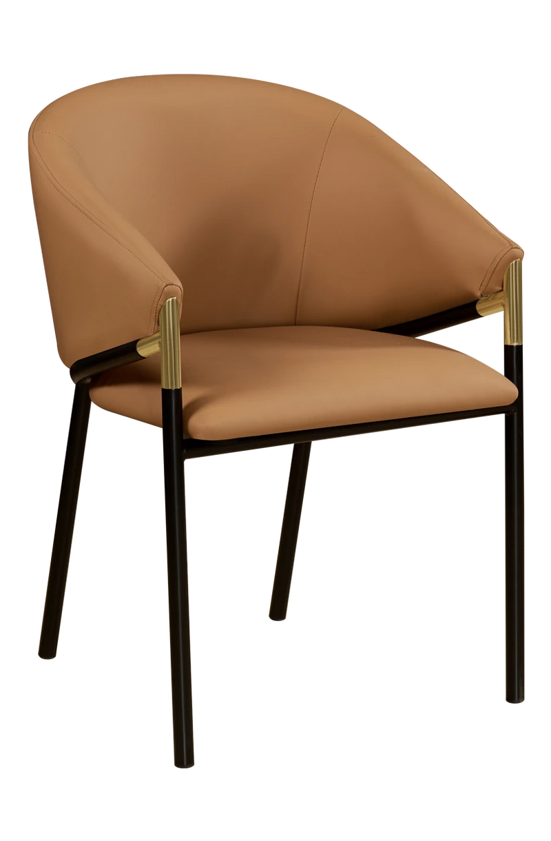 Indoor Black Steel Chair with Vinyl Seat and Back in Brown