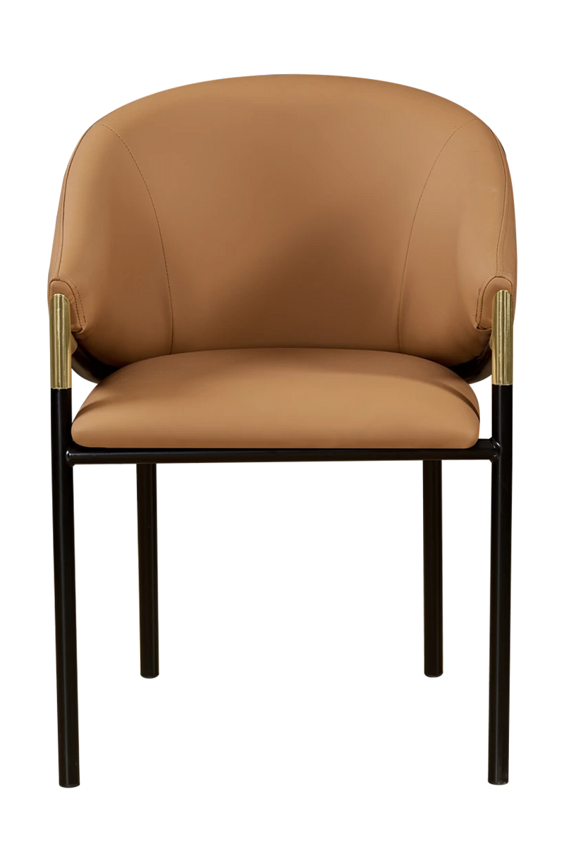 Indoor Black Steel Chair with Vinyl Seat and Back in Brown