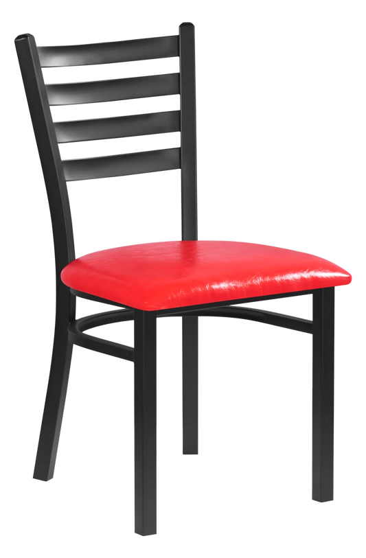 Indoor Black Steel Ladder Back Chair w/ Vinyl Seat