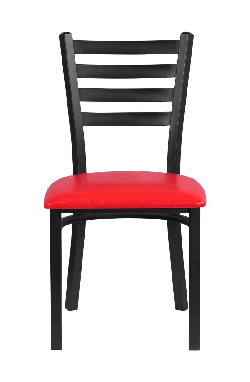 Indoor Black Steel Ladder Back Chair w/ Vinyl Seat