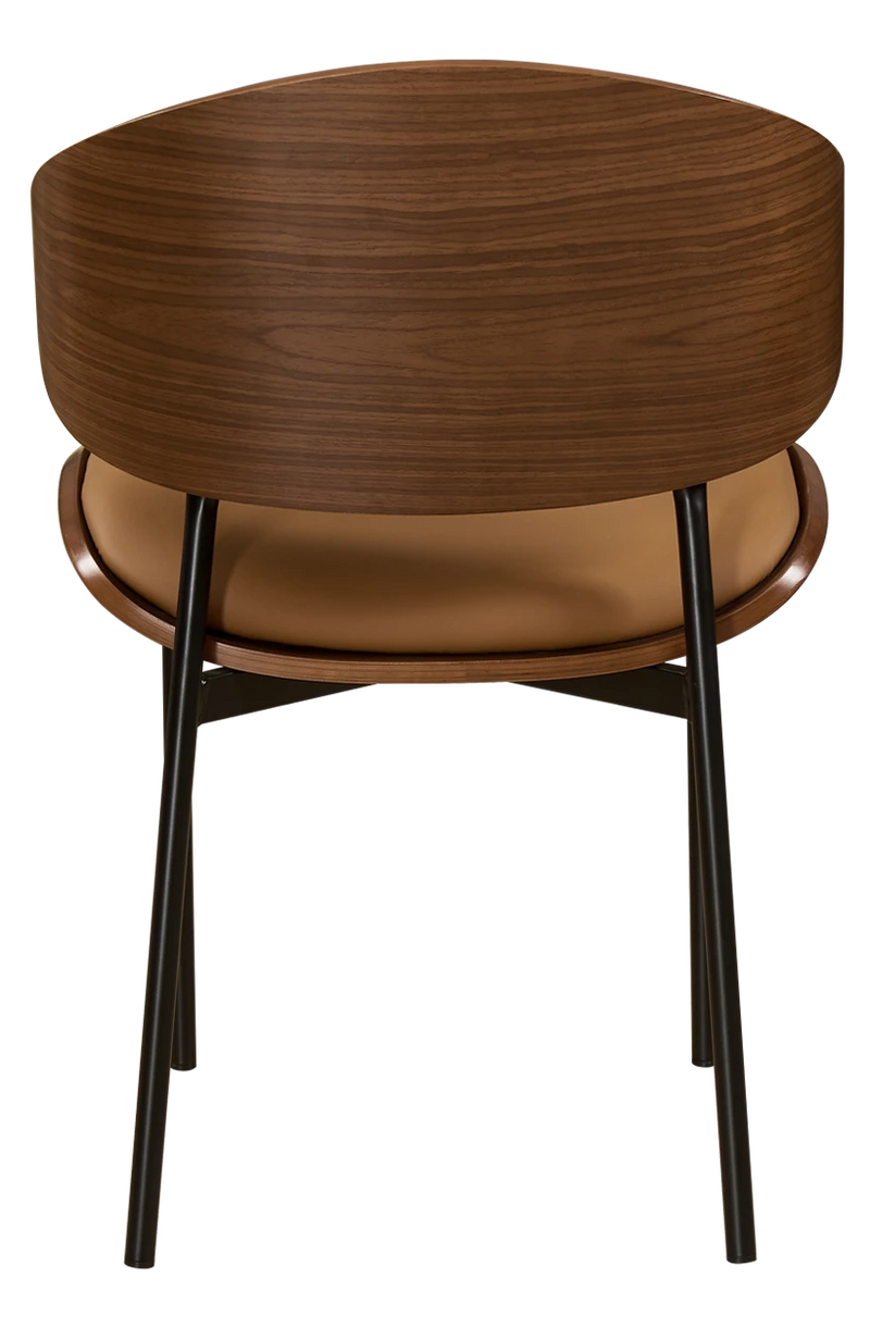 Indoor Modern Black Metal Chair with Brown Cushioned Seat and Back