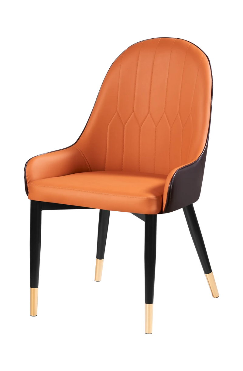 Indoor Vintage Steel Chair with Orange Vinyl Seat and Brown Back
