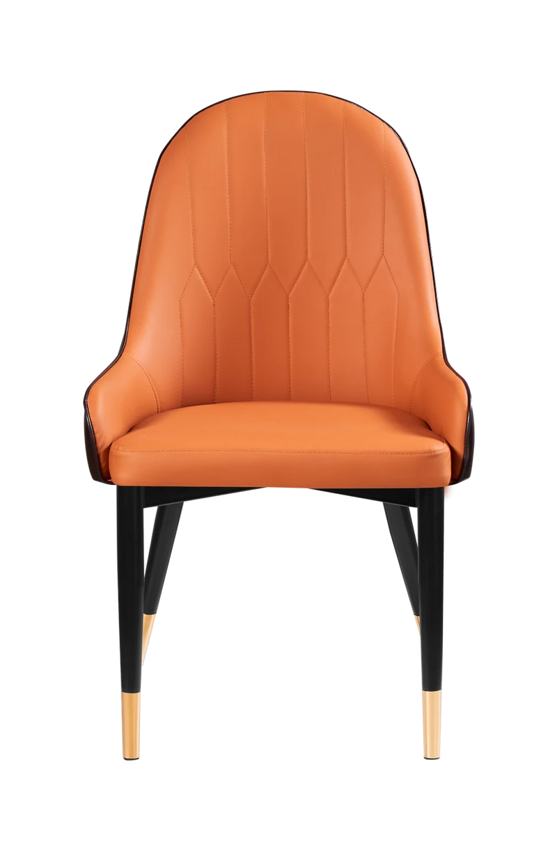 Indoor Vintage Steel Chair with Orange Vinyl Seat and Brown Back