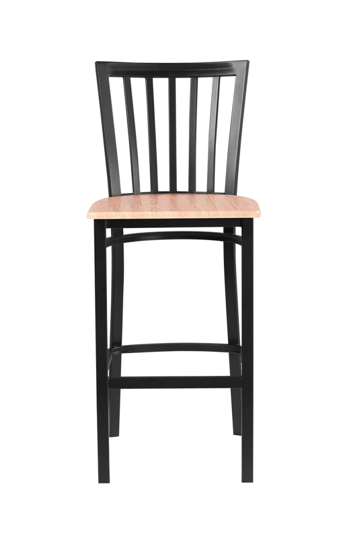 Black Steel Barstool with Veneer Seat Finished Natural