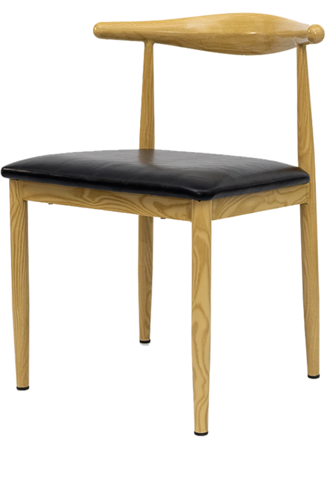 Natural Wood Grain Finish Metal Chair w/. Black Vinyl Seat