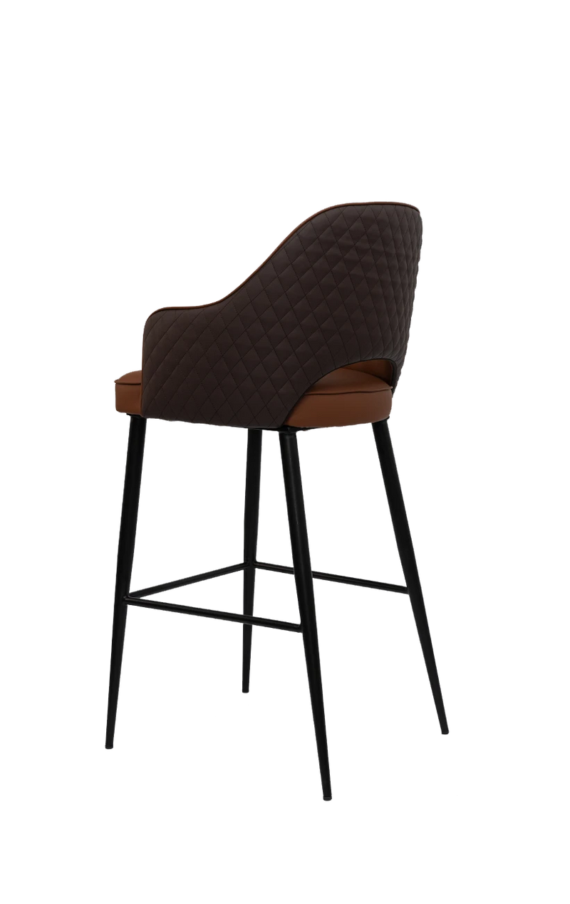Black Steel Barstool With Brown Vinyl Seat and Back