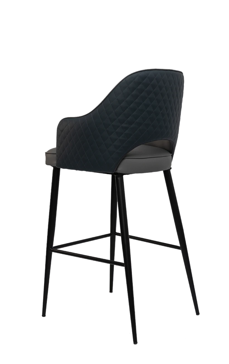 Black Steel Barstool With Gray Vinyl Seat and Back