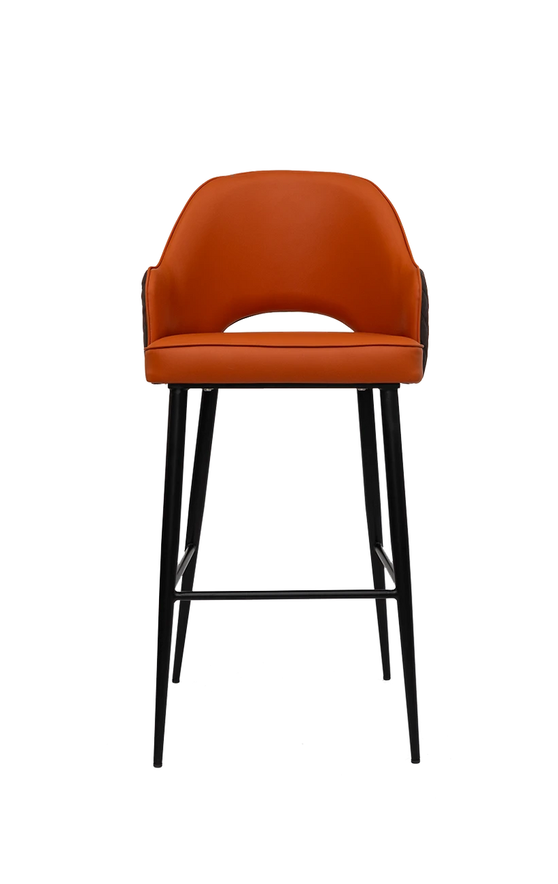 Vintage Steel Barstool With Orange Vinyl Seat and Back