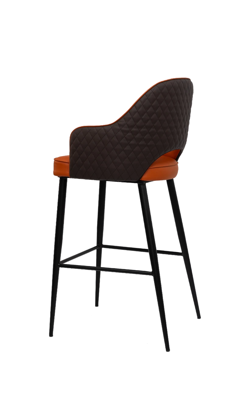 Vintage Steel Barstool With Orange Vinyl Seat and Back